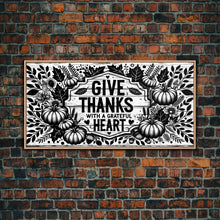 Carregar imagem no visualizador da galeria, Give Thanks With A Grateful Heart Modern Farmhouse Wall Decor, Dining Room Wall Sign Kitchen Decor Large Framed Canvas Print, Fall Wall Art