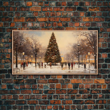 Carregar imagem no visualizador da galeria, Cute Christmas Village Art, Christmas Decor, Framed Canvas Print, Holiday Painting, Seasonal Decor, Christmas Tree Art Christmas Centerpiece