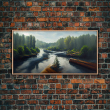 Cargar imagen en el visor de la galería, Flowing River wall decor, ready to hang canvas print wall art, blue river cabin art, lake house art