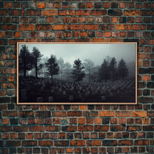 Load image into Gallery viewer, Creepy Haunted Cemetery, Spooky Halloween Art, Graveyard, ready to hang canvas print wall art, Black And White Art, Halloween Decor