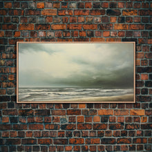 Load image into Gallery viewer, Beach Wall Art, Framed Canvas Print, Newport Beach Art, Beach House Decor, Drab and Moody / Subdued Wall Art, A Stormy Day