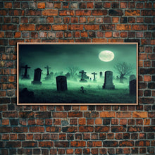 Carregar imagem no visualizador da galeria, Full Moon Over A Haunted Cemetery At Night, Spooky Creepy Graveyard, ready to hang canvas print wall art, Halloween Art