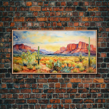 Load image into Gallery viewer, Boho Whimsical Wall Art, Pastel Desert Print, Framed Canvas Art, Unique Wall Art, Minimalist MCM Style Wall Art, Landscape Painting