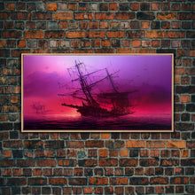 Load image into Gallery viewer, Outrun Style Ghost Ship, Abandoned Pirate Ship, ready to hang canvas print, framed art, cool unique wall decor