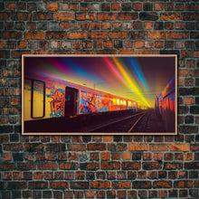 Load image into Gallery viewer, Box car graffiti art, wall decor, train box car, ready to hang canvas print wall art, rainbow train wall art
