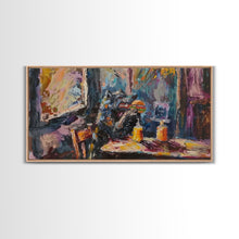 Load image into Gallery viewer, Funny Werewolf Having a Cheeseburger in a diner, framed canvas print, halloween decor