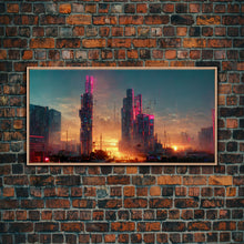 Carregar imagem no visualizador da galeria, Cyberpunk Cityscape Dystopian City Futuristic Sunset Fine Art Print, Wall Art Print, Wall Décor, Wall Poster