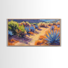 Load image into Gallery viewer, Desert Pathway with Vibrant Foliage, Perfect for Living Room Art, Framed Canvas Print, Bohemian Decor, Nature Inspired Wall Art