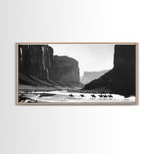 Carregar imagem no visualizador da galeria, Framed Canvas Print of Cowboys Riding through Canyon, Western Wall Art for Living Room or Bedroom, Unique Home Decor