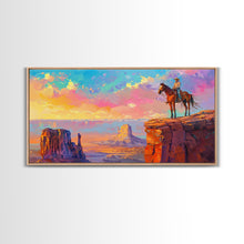 Load image into Gallery viewer, Cowboy Overlooking Monument Valley, Farmhouse Style Framed Canvas Print for Bedroom Wall Art, Rustic Home Decor, Scenic Western Landscape