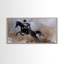 Carregar imagem no visualizador da galeria, Action-Packed Rodeo Scene with Bucking Horse, Beautiful Framed Canvas Print, Western Living Room Art, Rustic Bedroom Decor, Wall Art