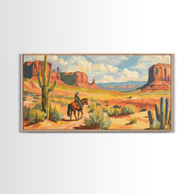 Load image into Gallery viewer, Cowboy in Desert Valley, Framed Canvas Print for Rustic Living Room Decor, Western Art for Home and Bedroom Decoration
