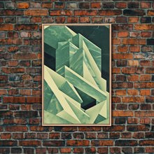 Load image into Gallery viewer, Cubism abstract geometric painting print, green marble shapes, framed canvas print