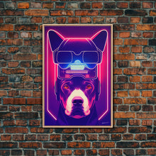 Load image into Gallery viewer, Cyberpunk Pitbull Portrait, Futuristic Dog Portrait, Framed Canvas Print, Ready To Hang Framed Wall Art, Living Room Wall Hanging