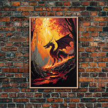 Carregar imagem no visualizador da galeria, Fiery Dragon Burning Down Forest Canvas Print - Mystical Fantasy Wall Art Home Decor Artwork