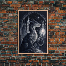 Load image into Gallery viewer, Black and white fantasy dragon, framed canvas print