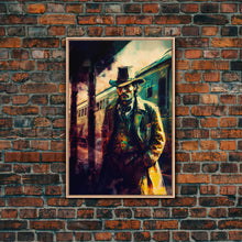 Load image into Gallery viewer, Cowboy waiting for the train, framed wall art, framed canvas print