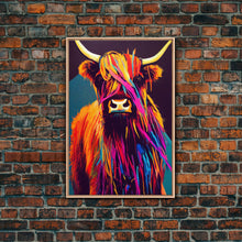 Cargar imagen en el visor de la galería, Colorful farmhouse art, Highland cow, Scotland cattle, framed canvas print