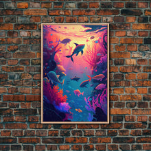 Carregar imagem no visualizador da galeria, 80s Vibe Under The Sea Coral Reef Art, framed canvas print, fish and reef art