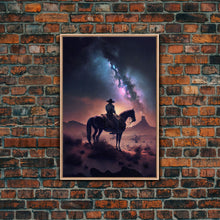 Load image into Gallery viewer, Cowboy contemplating the stars, framed canvas print