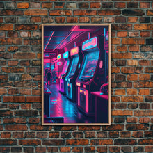Cargar imagen en el visor de la galería, Game Room Decor, Framed Canvas Print, Synthwave Arcade, Boys Room, Gamer Gift, Gaming Wall Art, Video Game Posters, Teen Room