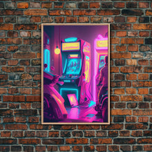 Cargar imagen en el visor de la galería, Game Room Decor, Framed Canvas Print, Synthwave Arcade, Boys Room, Gamer Gift, Gaming Wall Art, Video Game Posters, Teen Room