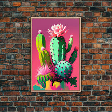 Carregar imagem no visualizador da galeria, Cactus Art, Pop Art Style, Framed Canvas Print, Pueblo Style Midwest Decor, Western Art, Primitive Style Wall Art