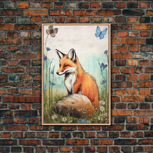 Carregar imagem no visualizador da galeria, Fox Art Print, Boho Wall Decor, Woodland Animals, Nursery Minimalist Baby Room, Earth Tone Monochromatic, Modern Gender Neutral, Canvas Art