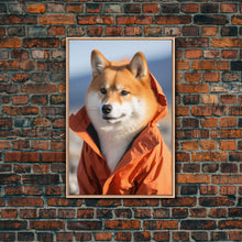 Load image into Gallery viewer, Shiba Inu Wall Print, Dog Wall Art, Animal Art, Orange Jacket, Funny Wall Art, Framed Wall Art, Framed Canvas, Wall Print, Wall Canvas