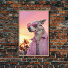 Cargar imagen en el visor de la galería, Chihuahua Wall Print, Dog Wall Art, Dog Sunglasses, Dog In Pink Jacket, Funny Art, Framed Wall Art, Framed Canvas, Wall Print, Wall Canvas