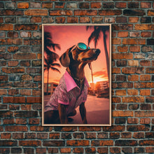 Load image into Gallery viewer, Dachshund Wall Print, Dog Portrait, Dog Sunglasses, Dog In Pink Suit, Dog Art Print, Framed Wall Art, Framed Canvas, Wall Print, Wall Canvas