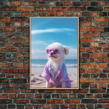 Load image into Gallery viewer, CShih Tzu In Beach Sunglasses Wall Print, Dog Décor, Dog Print, Dog Portrait, Framed Wall Art, Framed Canvas, Wall Print, Wall Canvas