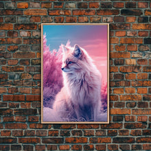 Load image into Gallery viewer, Arctic Fox Wall Print, Animal Art Print, Animal Portrait, Pink Art, Wildlife Art, Framed Wall Art, Framed Canvas, Wall Print, Wall Canvas