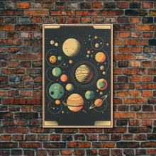 Load image into Gallery viewer, Art Deco Inspired Planetary Solar System Art, Framed Canvas Print, Cute Nursery Decor
