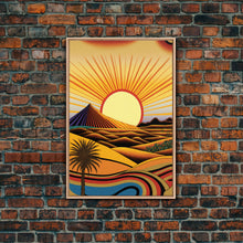Carregar imagem no visualizador da galeria, Art Deco Style Desert Landscape Painting Canvas Print, Framed Canvas Art, Unique Arizona Pueblo Style Southwestern Art