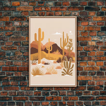 Load image into Gallery viewer, Boho Style Desert Art, Framed Canvas Print, Pueblo Style Cactus and Desert Landscape Art