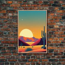 Carregar imagem no visualizador da galeria, Framed Canvas Print - Pop Art Desert Landscape at Sunset - Ready to Hang Wall Art - Retro Desert Prints - Minimalist Art