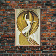Cargar imagen en el visor de la galería, Art Deco Sculpture Canvas Print, Framed Wall Art, 1930s Inspired Retro Art, White and Gold Ballerina