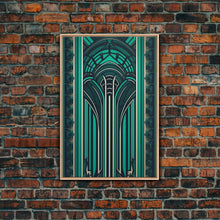 Load image into Gallery viewer, Art Deco Pattern Wall art, Framed Canvas Print, Art Deco, Green colors art, Patterns art, Office wall art, Wonderful art, Stained glass art