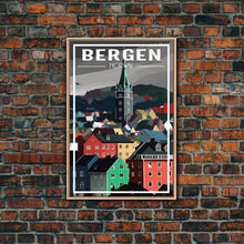 Load image into Gallery viewer, Bergen Wall Poster, NorwayPoster, Europe Wall Art, Norway Art Print, Travel Wall Print, Travel Poster, Travel Wall Art, Canvas Wall Print