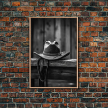 Load image into Gallery viewer, Cowboy Hat Print, Western Wall Art, Black And White, Minimalist Art, Wall Decor, Canvas Art, Wall Art, Framed Canvas Wall Decor