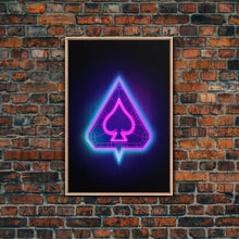 Load image into Gallery viewer, Glowing Neon Lights Pink Spades Wall Decor, Poker Wall Art, Cards, Minimalist Print, Wall Decor, Canvas Print, Wall Art, Framed Canvas