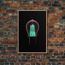 Carregar imagem no visualizador da galeria, 3D Light Bulb Wall Art, Neon Lights Art, Teal, Pink, Minimalist Print, Wall Decor, Canvas Print, Wall Art, Framed Canvas