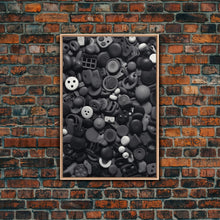 Cargar imagen en el visor de la galería, Collection Of Buttons Wall Art, Sewing Room Wall Decor, Black And White, Minimalist Print, Wall Decor, Canvas Print, Wall Art, Framed Canvas