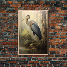 Load image into Gallery viewer, Bird Wall Art, Heron Art Print, Heron In Pond, Nature Wall Decor, Modern Print, Wall Decor, Canvas Print, Wall Art, Framed Canvas