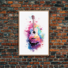 Carregar imagem no visualizador da galeria, Acoustic Guitar Graffiti Art, Framed Canvas Print, Guitar Poster, Guitar Wall Art, Guitar Light, Gifts For Him, Watercolor Art, Music Art