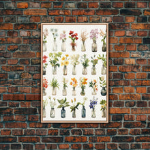 Load image into Gallery viewer, Cute Kawaii Floral Print, Flowers In Vases, Framed Wall Art, Canvas Print, Botanical Wall Decor, Dried Flower Large Art, Abstract Flower Art
