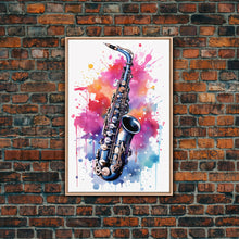 Load image into Gallery viewer, Alto Clarinet Wall Art, Musician Gift, Framed Canvas Print, Clarinet Print, Musical Instrument Art, Gift For Musician, Graffiti Music Art