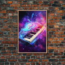 Cargar imagen en el visor de la galería, Cosmic Keyboard, Galaxy Music Art Framed Canvas Print, Electric Keyboard, Instrument Art, Studio Wall Decor