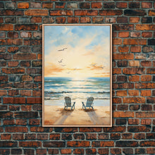 Carregar imagem no visualizador da galeria, Calming Wall Art, Beach Print, Sunset Art, Relaxing Wall Art, Canvas Print, Wall Art, Vertical Print, Beach Chair, Coastal Wall Decor